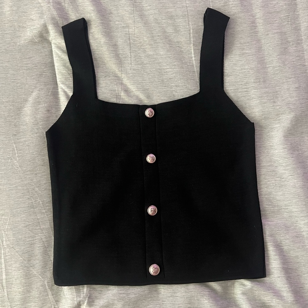Black Button-Front Women's Top - Picture 5 of 6